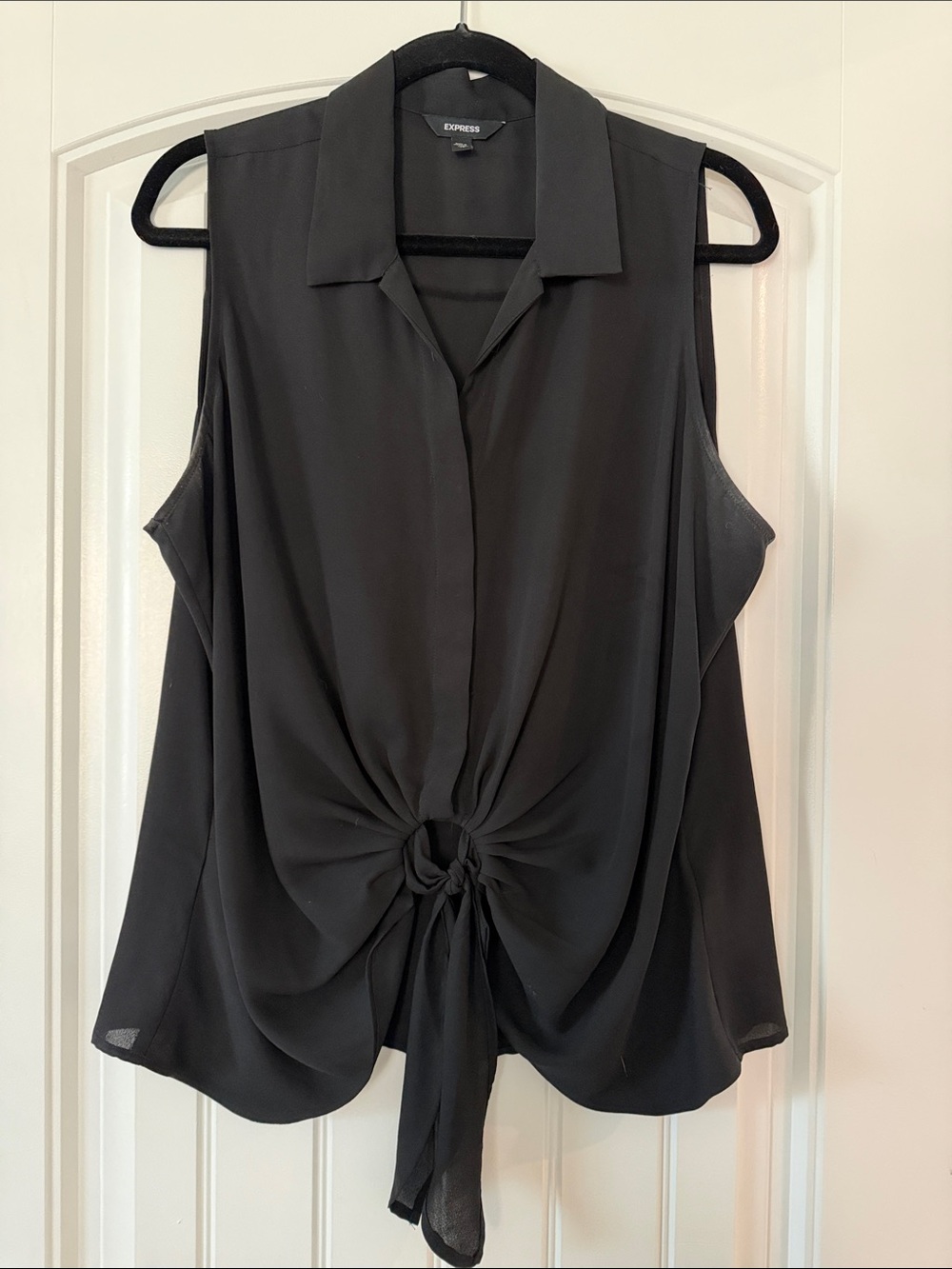 Express Black Sleeveless Tie-Front Collared Camisole